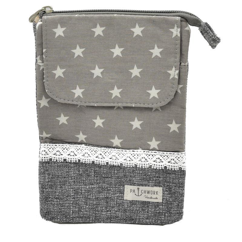 Handtasche Patchwork Crossbag Stoff Sterne grau